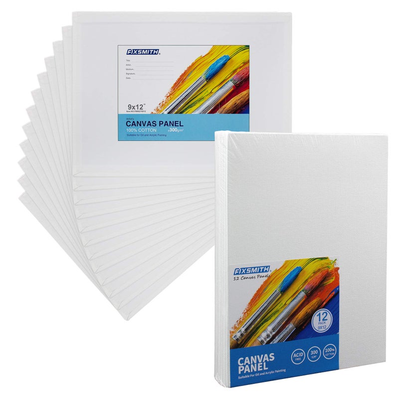 FIXSMITH Canvas Boards for Painting 9x12 Inch, Super Value 12 Pack White Blank Canvas Panels, 100% Cotton Primed, Painting Art Supplies for Professionals, Hobby Painters, Students & Kids - Image 2